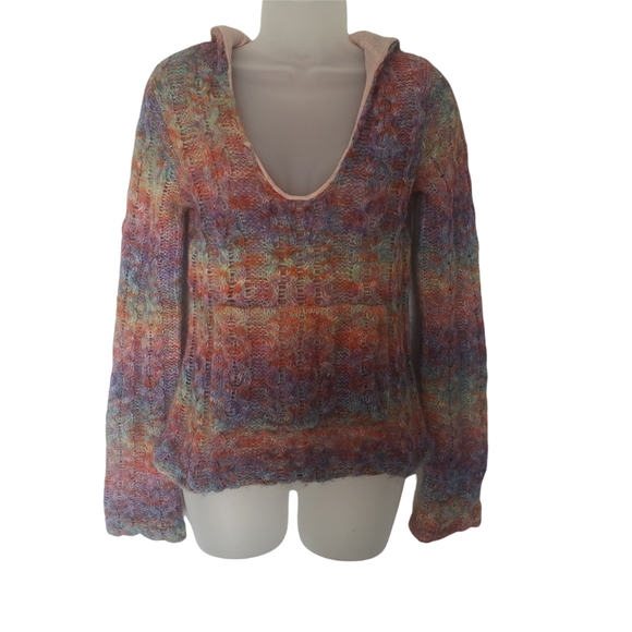 Free People Hooded Striped Sweater  Size XS Wool Blend Lined Kangaroo Pocket - Picture 9 of 9